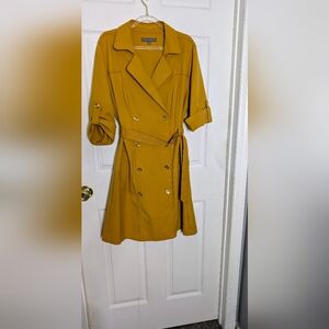 Sharagono Mustard Long Sleeve Trench Dress